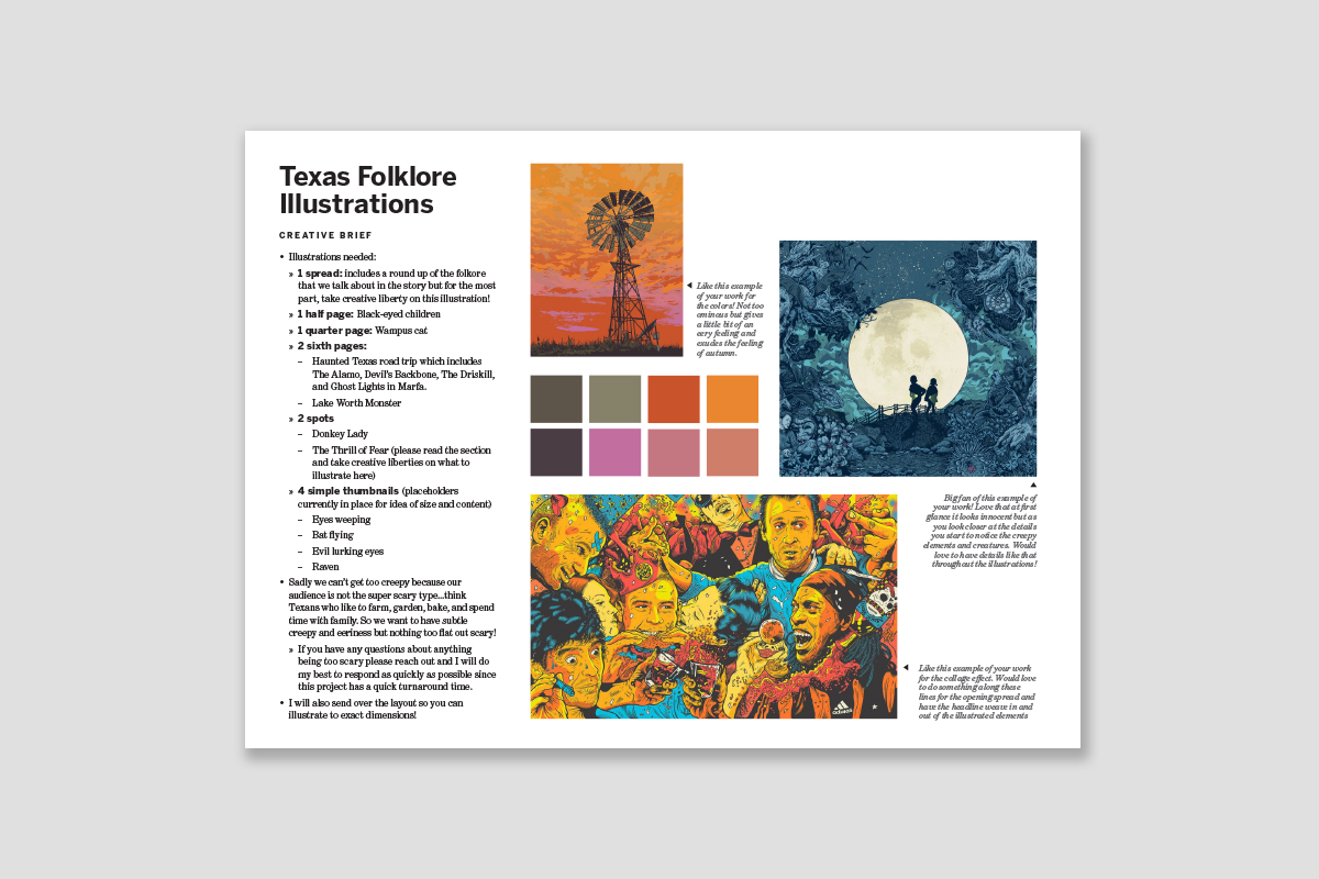 Art direction for Texas folklore feature in Texas Heritage for Living magazine